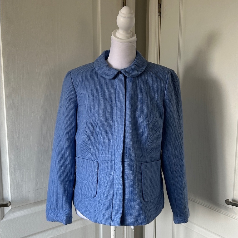 Talbots tweed knit blazer Peter pan collar, periwinkle blue women’s size 10 - Picture 3 of 11